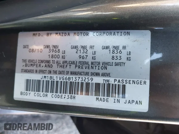 ✅ 2011 Mazda 3 i Touring • VIN: JM1BL1VG6B1373259 • Лот: 44992263. Опубликован ранее на IAAI с пробегом Не указан. Бесплатный доступ к архиву аукционных продаж из США и подробный отчёт об истории автомобиля на DreamBid. Изображение 9.