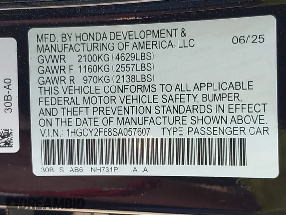 ✅ 2025 Honda Accord EX-L • VIN: 1HGCY2F68SA057607 • Lot: 43514989. Wystawiony na IAAI z przebiegiem 15 991 mil. Bezpłatny archiwum sprzedaży aukcyjnych z USA i szczegółowy raport historii pojazdu na DreamBid. Zdjęcie 9.