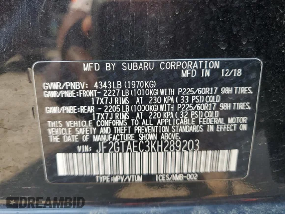 ✅ 2019 Subaru Crosstrek Premium • VIN: JF2GTAEC3KH289203 • Lot: 65905185. Wystawiony na Copart z przebiegiem 79 853 mil. Bezpłatny archiwum sprzedaży aukcyjnych z USA i szczegółowy raport historii pojazdu na DreamBid. Zdjęcie 12.
