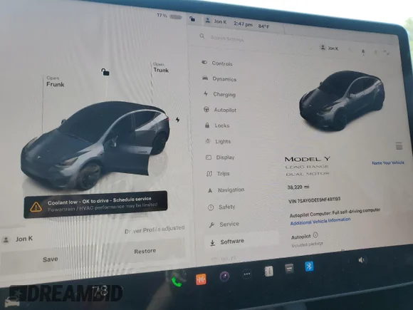 ✅ 2022 Tesla Model Y Long Range • VIN: 7SAYGDEE9NF481193 • Lot: 66483584. Wystawiony na Copart z przebiegiem 38 220 mil. Bezpłatny archiwum sprzedaży aukcyjnych z USA i szczegółowy raport historii pojazdu na DreamBid. Zdjęcie 9.