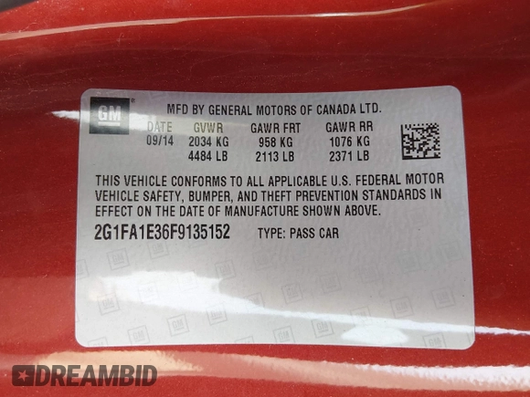 ✅ 2015 Chevrolet Camaro LS • VIN: 2G1FA1E36F9135152 • Lot: 44484806. Wystawiony na IAAI z przebiegiem 68 303 mil. Bezpłatny archiwum sprzedaży aukcyjnych z USA i szczegółowy raport historii pojazdu na DreamBid. Zdjęcie 9.