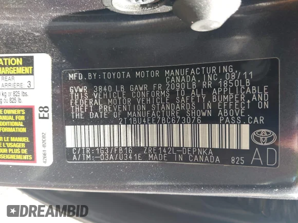 ✅ 2011 Toyota Corolla LE • VIN: 2T1BU4EE7BC673076 • Лот: 45583497. Опубликован ранее на IAAI с пробегом Не указан. Бесплатный доступ к архиву аукционных продаж из США и подробный отчёт об истории автомобиля на DreamBid. Изображение 9.