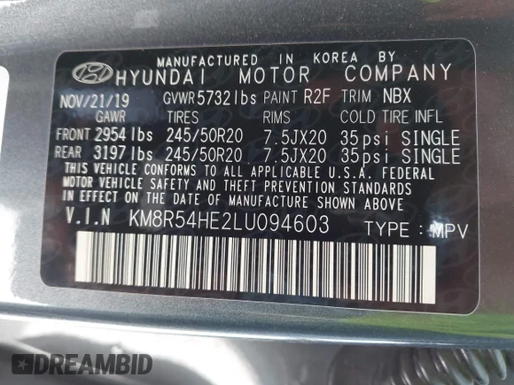 ✅ 2020 Hyundai Palisade Limited • VIN: KM8R54HE2LU094603 • Lot: 42638029. Wystawiony na IAAI z przebiegiem 96 342 mil. Bezpłatny archiwum sprzedaży aukcyjnych z USA i szczegółowy raport historii pojazdu na DreamBid. Zdjęcie 9.