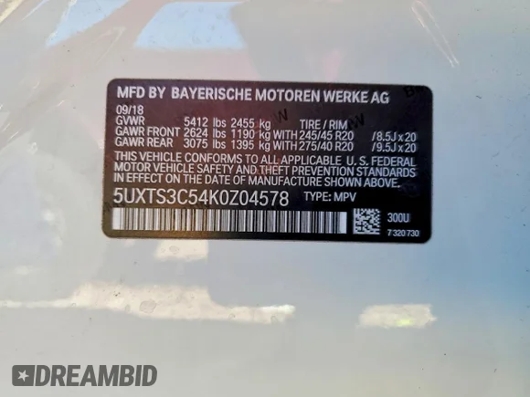✅ 2019 BMW X3 M40i • VIN: 5UXTS3C54K0Z04578 • Лот: 75570575. Опубліковано раніше на Copart з пробігом 59 014 миль. Безкоштовний доступ до архіву аукціонних продажів зі США та докладний звіт про історію автомобіля на DreamBid. Зображення 13.