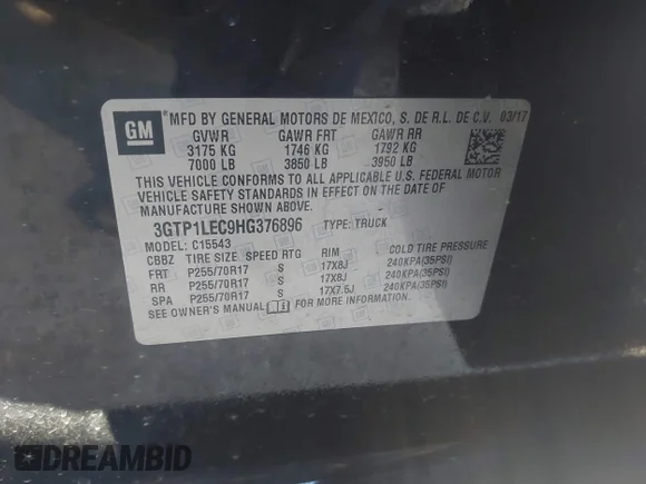 ✅ 2017 GMC Sierra 1500 • VIN: 3GTP1LEC9HG376896 • Lot: 43905025. Listed on IAAI with 146,527 mi. Free auction sales archive from the USA and detailed vehicle history report at DreamBid. Image 9.