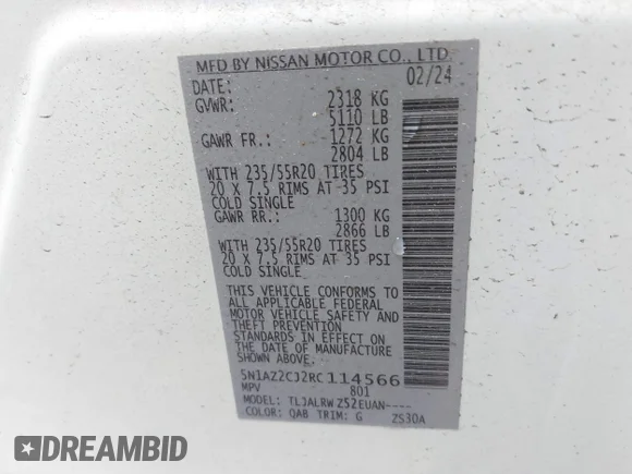 ✅ 2024 Nissan Murano SL • VIN: 5N1AZ2CJ2RC114566 • Lot: 42204736. Wystawiony na IAAI z przebiegiem 3 735 mil. Bezpłatny archiwum sprzedaży aukcyjnych z USA i szczegółowy raport historii pojazdu na DreamBid. Zdjęcie 9.