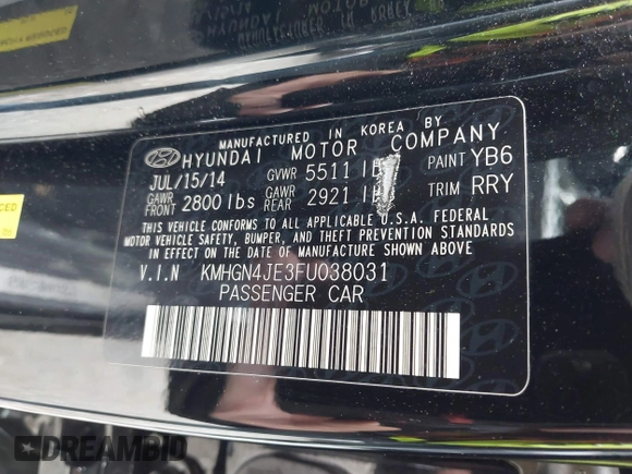 ✅ 2015 Hyundai Genesis 3.8L • VIN: KMHGN4JE3FU038031 • Lot: 45049617. Wystawiony na IAAI z przebiegiem 103 276 mil. Bezpłatny archiwum sprzedaży aukcyjnych z USA i szczegółowy raport historii pojazdu na DreamBid. Zdjęcie 9.