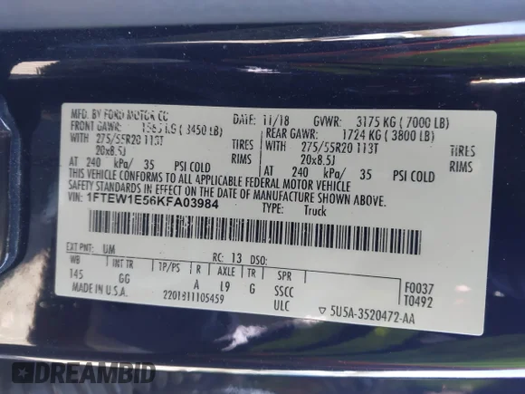 ✅ 2019 Ford F-150 XLT • VIN: 1FTEW1E56KFA03984 • Lot: 44951647. Wystawiony na IAAI z przebiegiem 107 977 mil. Bezpłatny archiwum sprzedaży aukcyjnych z USA i szczegółowy raport historii pojazdu na DreamBid. Zdjęcie 9.