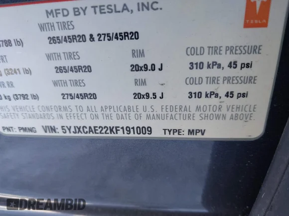 ✅ 2019 Tesla Model X 75D • VIN: 5YJXCAE22KF191009 • Лот: 41322753. Опубліковано раніше на IAAI з пробігом 49 347 миль. Безкоштовний доступ до архіву аукціонних продажів зі США та докладний звіт про історію автомобіля на DreamBid. Зображення 9.