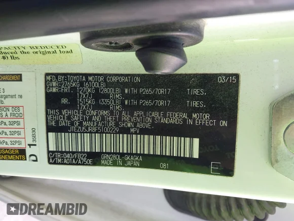 ✅ 2015 Toyota 4Runner SR5 Premium • VIN: JTEZU5JR8F5100229 • Лот: 43776196. Опубліковано раніше на IAAI з пробігом 291 509 миль. Безкоштовний доступ до архіву аукціонних продажів зі США та докладний звіт про історію автомобіля на DreamBid. Зображення 9.