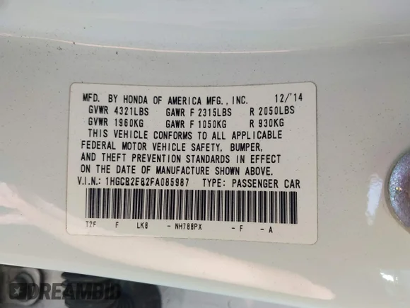 ✅ 2015 Honda Accord EX-L • VIN: 1HGCR2F82FA085987 • Lot: 44307279. Wystawiony na IAAI z przebiegiem 117 636 mil. Bezpłatny archiwum sprzedaży aukcyjnych z USA i szczegółowy raport historii pojazdu na DreamBid. Zdjęcie 9.