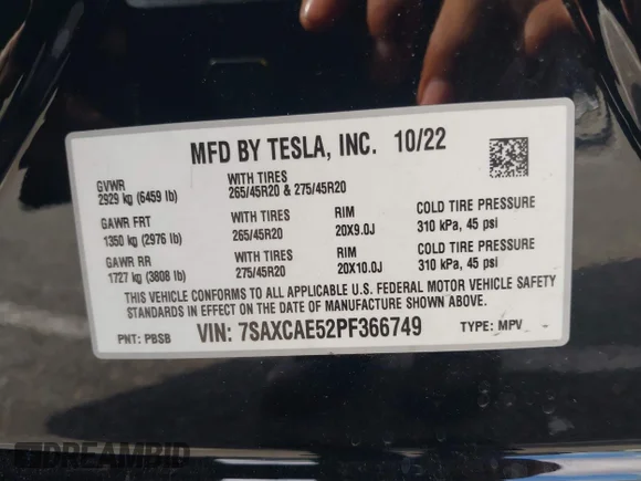✅ 2023 Tesla Model X • VIN: 7SAXCAE52PF366749 • Лот: 43229246. Опубліковано раніше на IAAI з пробігом 46 944 миль. Безкоштовний доступ до архіву аукціонних продажів зі США та докладний звіт про історію автомобіля на DreamBid. Зображення 9.