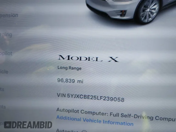 ✅ 2020 Tesla Model X Long Range • VIN: 5YJXCBE25LF239058 • Лот: 43462231. Опубліковано раніше на IAAI з пробігом 96 839 миль. Безкоштовний доступ до архіву аукціонних продажів зі США та докладний звіт про історію автомобіля на DreamBid. Зображення 7.