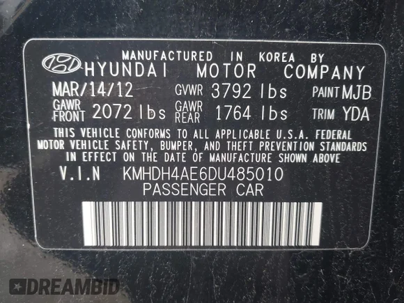 ✅ 2013 Hyundai Elantra Limited • VIN: KMHDH4AE6DU485010 • Lot: 44955332. Wystawiony na IAAI z przebiegiem 208 565 mil. Bezpłatny archiwum sprzedaży aukcyjnych z USA i szczegółowy raport historii pojazdu na DreamBid. Zdjęcie 9.
