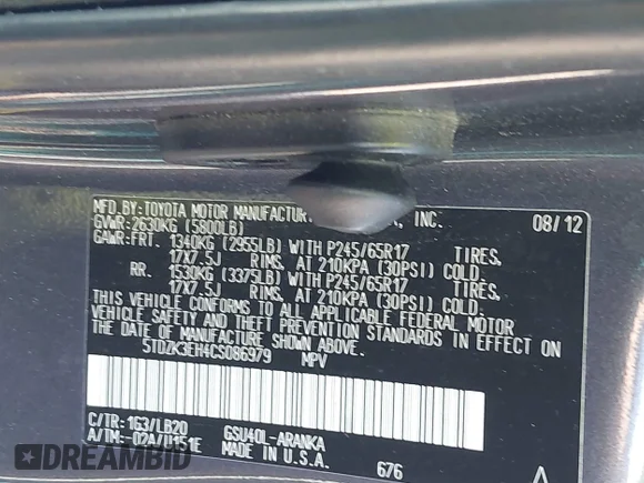 ✅ 2012 Toyota Highlander • VIN: 5TDZK3EH4CS086979 • Лот: 43160520. Опубліковано раніше на IAAI з пробігом 103 880 миль. Безкоштовний доступ до архіву аукціонних продажів зі США та докладний звіт про історію автомобіля на DreamBid. Зображення 9.