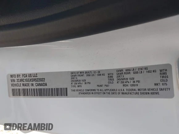 ✅ 2025 Chrysler Pacifica Limited • VIN: 2C4RC1GGXSR522022 • Lot: 45540813. Wystawiony na IAAI z przebiegiem 44 588 mil. Bezpłatny archiwum sprzedaży aukcyjnych z USA i szczegółowy raport historii pojazdu na DreamBid. Zdjęcie 9.