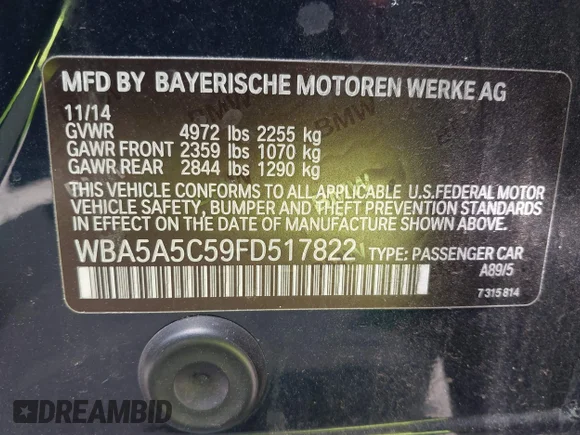 ✅ 2015 BMW 5 Series 528i • VIN: WBA5A5C59FD517822 • Lot: 45314915. Wystawiony na IAAI z przebiegiem 95 162 mil. Bezpłatny archiwum sprzedaży aukcyjnych z USA i szczegółowy raport historii pojazdu na DreamBid. Zdjęcie 9.