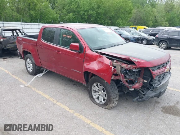 ✅ 2021 Chevrolet Colorado 4WD LT • VIN: 1GCGTCEN0M1133384 • Lot: 45094848. Listed on IAAI with 121,367 mi. Free auction sales archive from the USA and detailed vehicle history report at DreamBid. Image 1.