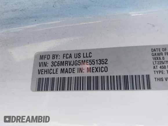 ✅ 2021 Ram ProMaster Cargo • VIN: 3C6MRVJG5ME551352 • Лот: 45345271. Опубліковано раніше на IAAI з пробігом 66 446 миль. Безкоштовний доступ до архіву аукціонних продажів зі США та докладний звіт про історію автомобіля на DreamBid. Зображення 9.