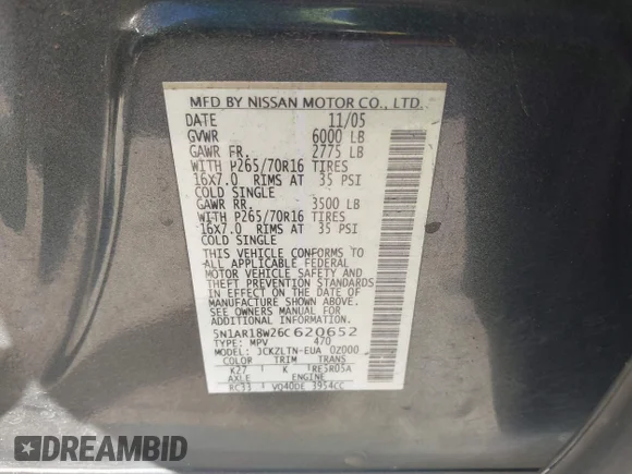 ✅ 2006 Nissan Pathfinder SE • VIN: 5N1AR18W26C620652 • Lot: 44592525. Wystawiony na IAAI z przebiegiem 257 402 mil. Bezpłatny archiwum sprzedaży aukcyjnych z USA i szczegółowy raport historii pojazdu na DreamBid. Zdjęcie 9.