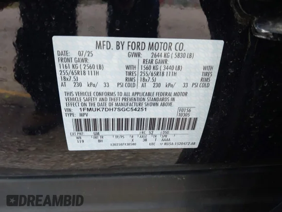 ✅ 2025 Ford Explorer Active • VIN: 1FMUK7DH7SGC54251 • Лот: 45017854. Опубликован ранее на IAAI с пробегом 7 100 миль. Бесплатный доступ к архиву аукционных продаж из США и подробный отчёт об истории автомобиля на DreamBid. Изображение 9.