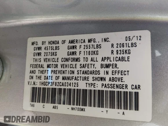 ✅ 2012 Honda Accord EX-L • VIN: 1HGCP3F82CA034125 • Lot: 45330270. Wystawiony na IAAI z przebiegiem 145 751 mil. Bezpłatny archiwum sprzedaży aukcyjnych z USA i szczegółowy raport historii pojazdu na DreamBid. Zdjęcie 9.