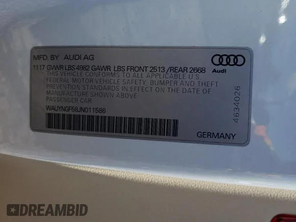 ✅ 2018 Audi A5 Cabriolet Premium Plus • VIN: WAUYNGF58JN011586 • Lot: 61232884. Wystawiony na Copart z przebiegiem 31 773 mil. Bezpłatny archiwum sprzedaży aukcyjnych z USA i szczegółowy raport historii pojazdu na DreamBid. Zdjęcie 14.