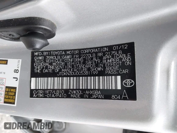 ✅ 2012 Toyota Prius Two • VIN: JTDKN3DU0C5381199 • Lot: 44012534. Wystawiony na IAAI z przebiegiem 71 304 mil. Bezpłatny archiwum sprzedaży aukcyjnych z USA i szczegółowy raport historii pojazdu na DreamBid. Zdjęcie 9.