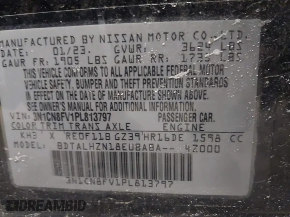 ✅ 2023 Nissan Versa SR • VIN: 3N1CN8FV1PL813797 • Lot: 44184329. Wystawiony na IAAI z przebiegiem 37 539 mil. Bezpłatny archiwum sprzedaży aukcyjnych z USA i szczegółowy raport historii pojazdu na DreamBid. Zdjęcie 9.