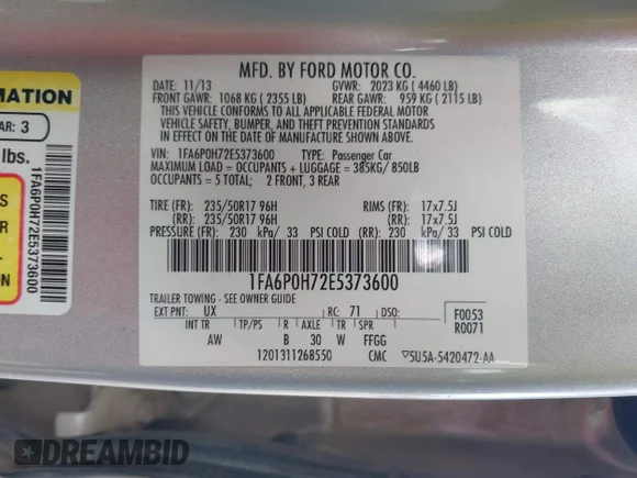 ✅ 2014 Ford Fusion SE • VIN: 1FA6P0H72E5373600 • Lot: 45048271. Listed on IAAI with 253,658 mi. Free auction sales archive from the USA and detailed vehicle history report at DreamBid. Image 9.