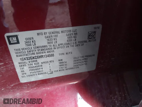 ✅ 2017 GMC Yukon XL SLT • VIN: 1GKS2GKC6HR134588 • Лот: 42489254. Опубликован ранее на IAAI с пробегом 110 779 миль. Бесплатный доступ к архиву аукционных продаж из США и подробный отчёт об истории автомобиля на DreamBid. Изображение 9.