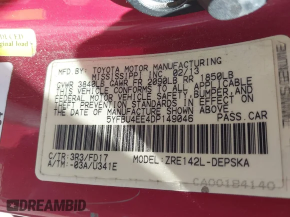 ✅ 2013 Toyota Corolla LE • VIN: 5YFBU4EE4DP149046 • Lot: 45535613. Wystawiony na IAAI z przebiegiem 152 237 mil. Bezpłatny archiwum sprzedaży aukcyjnych z USA i szczegółowy raport historii pojazdu na DreamBid. Zdjęcie 9.