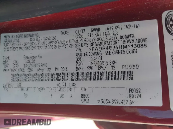 ✅ 2017 Ford Fiesta SE • VIN: 3FADP4EJ5HM113088 • Lot: 45287629. Wystawiony na IAAI z przebiegiem 91 170 mil. Bezpłatny archiwum sprzedaży aukcyjnych z USA i szczegółowy raport historii pojazdu na DreamBid. Zdjęcie 9.