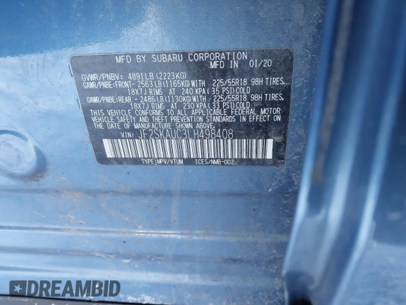 ✅ 2020 Subaru Forester Limited • VIN: JF2SKAUC3LH498408 • Lot: 44187724. Wystawiony na IAAI z przebiegiem Nie podano. Bezpłatny archiwum sprzedaży aukcyjnych z USA i szczegółowy raport historii pojazdu na DreamBid. Zdjęcie 9.