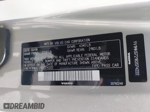 ✅ 2008 Volvo C30 Version 1.0 • VIN: YV1MK672182074222 • Lot: 45062836. Listed on IAAI with 169,029 mi. Free auction sales archive from the USA and detailed vehicle history report at DreamBid. Image 9.