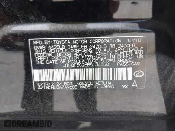 ✅ 2011 Lexus IS 250 • VIN: JTHBF5C26B5134050 • Лот: 44906175. Опубліковано раніше на IAAI з пробігом 142 791 миль. Безкоштовний доступ до архіву аукціонних продажів зі США та докладний звіт про історію автомобіля на DreamBid. Зображення 9.