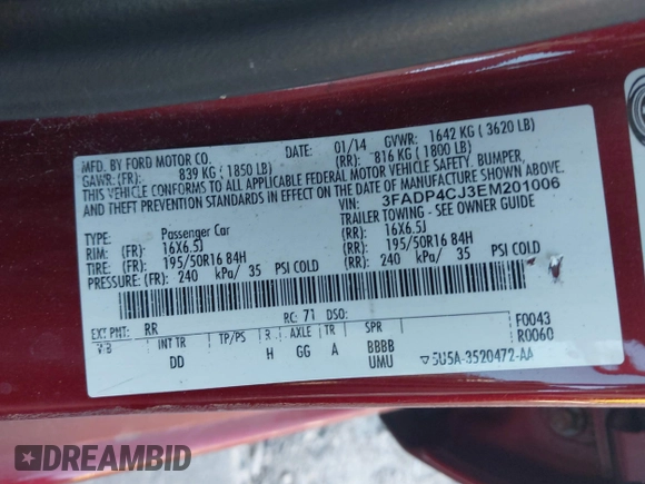 ✅ 2014 Ford Fiesta Titanium • VIN: 3FADP4CJ3EM201006 • Lot: 44059342. Wystawiony na IAAI z przebiegiem 120 507 mil. Bezpłatny archiwum sprzedaży aukcyjnych z USA i szczegółowy raport historii pojazdu na DreamBid. Zdjęcie 9.