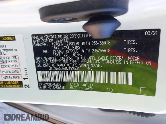 ✅ 2021 Lexus NX 300 F Sport • VIN: JTJSARBZ6M2192506 • Lot: 44673671. Listed on IAAI with 69,850 mi. Free auction sales archive from the USA and detailed vehicle history report at DreamBid. Image 9.