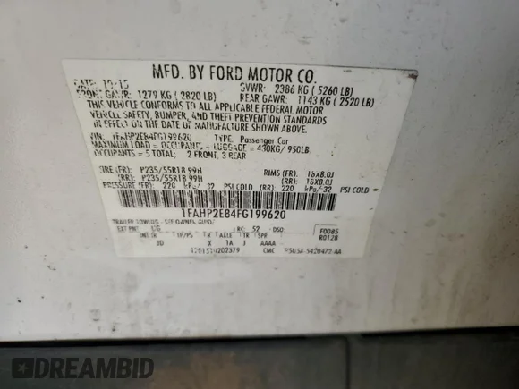 ✅ 2015 Ford Taurus SEL • VIN: 1FAHP2E84FG199620 • Lot: 53961204. Listed on Copart with 136,260 mi. Free auction sales archive from the USA and detailed vehicle history report at DreamBid. Image 12.