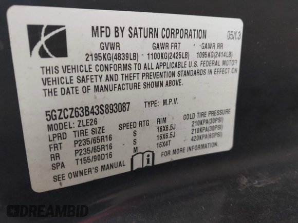 ✅ 2003 Saturn VUE • VIN: 5GZCZ63B43S893087 • Лот: 43764736. Опубликован ранее на IAAI с пробегом 212 838 миль. Бесплатный доступ к архиву аукционных продаж из США и подробный отчёт об истории автомобиля на DreamBid. Изображение 9.