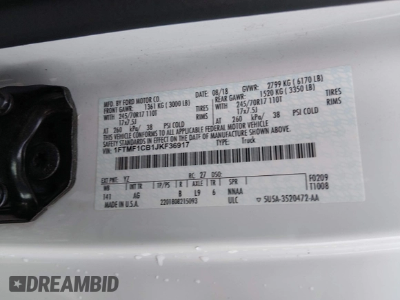 ✅ 2018 Ford F-150 XL • VIN: 1FTMF1CB1JKF36917 • Lot: 44531734. Wystawiony na IAAI z przebiegiem 139 026 mil. Bezpłatny archiwum sprzedaży aukcyjnych z USA i szczegółowy raport historii pojazdu na DreamBid. Zdjęcie 9.