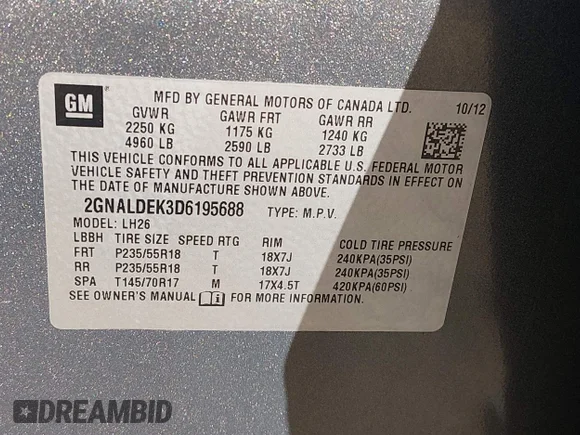 ✅ 2013 Chevrolet Equinox LT • VIN: 2GNALDEK3D6195688 • Lot: 45269680. Wystawiony na IAAI z przebiegiem 130 227 mil. Bezpłatny archiwum sprzedaży aukcyjnych z USA i szczegółowy raport historii pojazdu na DreamBid. Zdjęcie 9.
