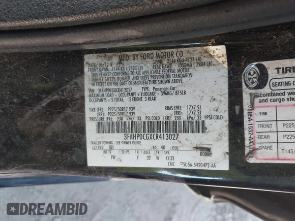 ✅ 2012 Ford Fusion SEL • VIN: 3FAHP0CGXCR413027 • Lot: 44644090. Wystawiony na IAAI z przebiegiem 164 144 mil. Bezpłatny archiwum sprzedaży aukcyjnych z USA i szczegółowy raport historii pojazdu na DreamBid. Zdjęcie 9.