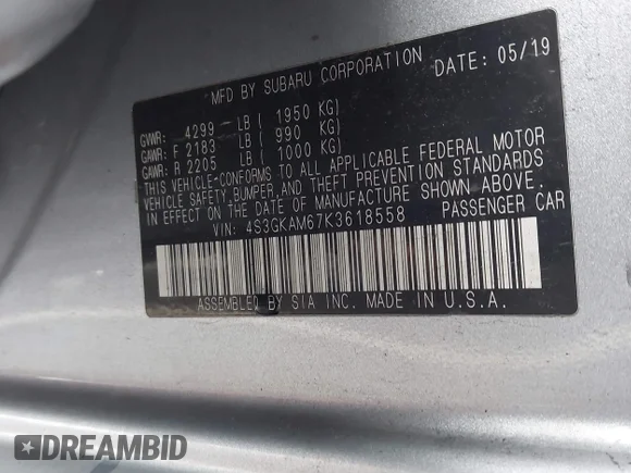 ✅ 2019 Subaru Impreza Special Sports • VIN: 4S3GKAM67K3618558 • Lot: 43549989. Listed on IAAI with 114,839 mi. Free auction sales archive from the USA and detailed vehicle history report at DreamBid. Image 9.