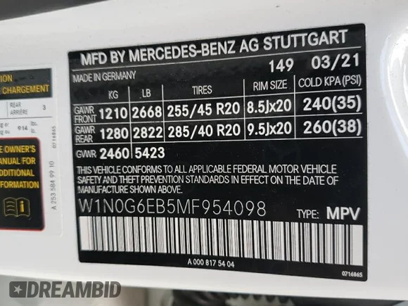 ✅ 2021 Mercedes-Benz GLC 43 AMG • VIN: W1N0G6EB5MF954098 • Lot: 73542812. Listed on Copart with 13,098 mi. Free auction sales archive from the USA and detailed vehicle history report at DreamBid. Image 13.