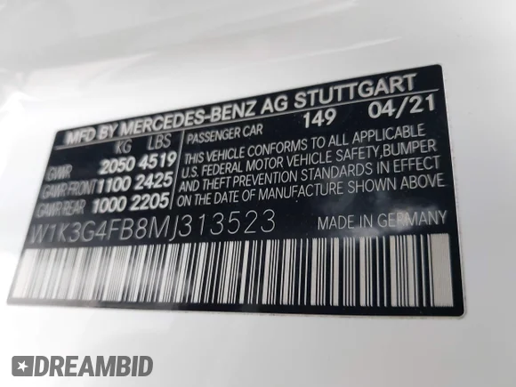 ✅ 2021 Mercedes-Benz A 220 • VIN: W1K3G4FB8MJ313523 • Lot: 44740126. Wystawiony na IAAI z przebiegiem 79 436 mil. Bezpłatny archiwum sprzedaży aukcyjnych z USA i szczegółowy raport historii pojazdu na DreamBid. Zdjęcie 9.