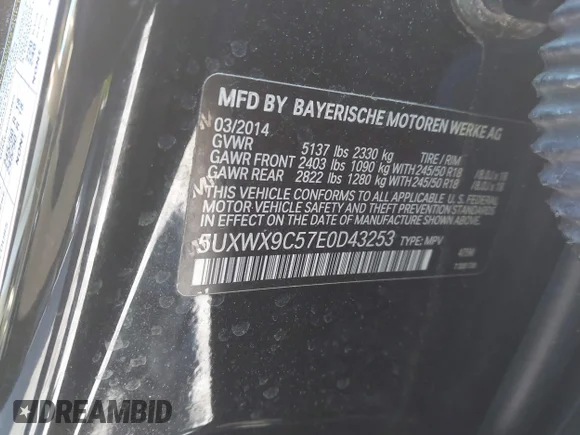 ✅ 2014 BMW X3 xDrive28i • VIN: 5UXWX9C57E0D43253 • Lot: 44484315. Listed on IAAI with 105,937 mi. Free auction sales archive from the USA and detailed vehicle history report at DreamBid. Image 9.