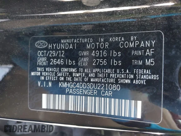 ✅ 2013 Hyundai Genesis 3.8L • VIN: KMHGC4DD3DU221080 • Lot: 41931903. Wystawiony na IAAI z przebiegiem 136 532 mil. Bezpłatny archiwum sprzedaży aukcyjnych z USA i szczegółowy raport historii pojazdu na DreamBid. Zdjęcie 9.