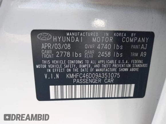 ✅ 2009 Hyundai Azera GLS • VIN: KMHFC46D09A351075 • Lot: 43209867. Wystawiony na IAAI z przebiegiem 151 585 mil. Bezpłatny archiwum sprzedaży aukcyjnych z USA i szczegółowy raport historii pojazdu na DreamBid. Zdjęcie 9.