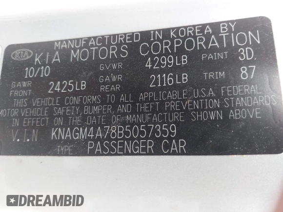 ✅ 2011 Kia Optima LX • VIN: KNAGM4A78B5057359 • Lot: 43762199. Wystawiony na IAAI z przebiegiem 224 475 mil. Bezpłatny archiwum sprzedaży aukcyjnych z USA i szczegółowy raport historii pojazdu na DreamBid. Zdjęcie 9.